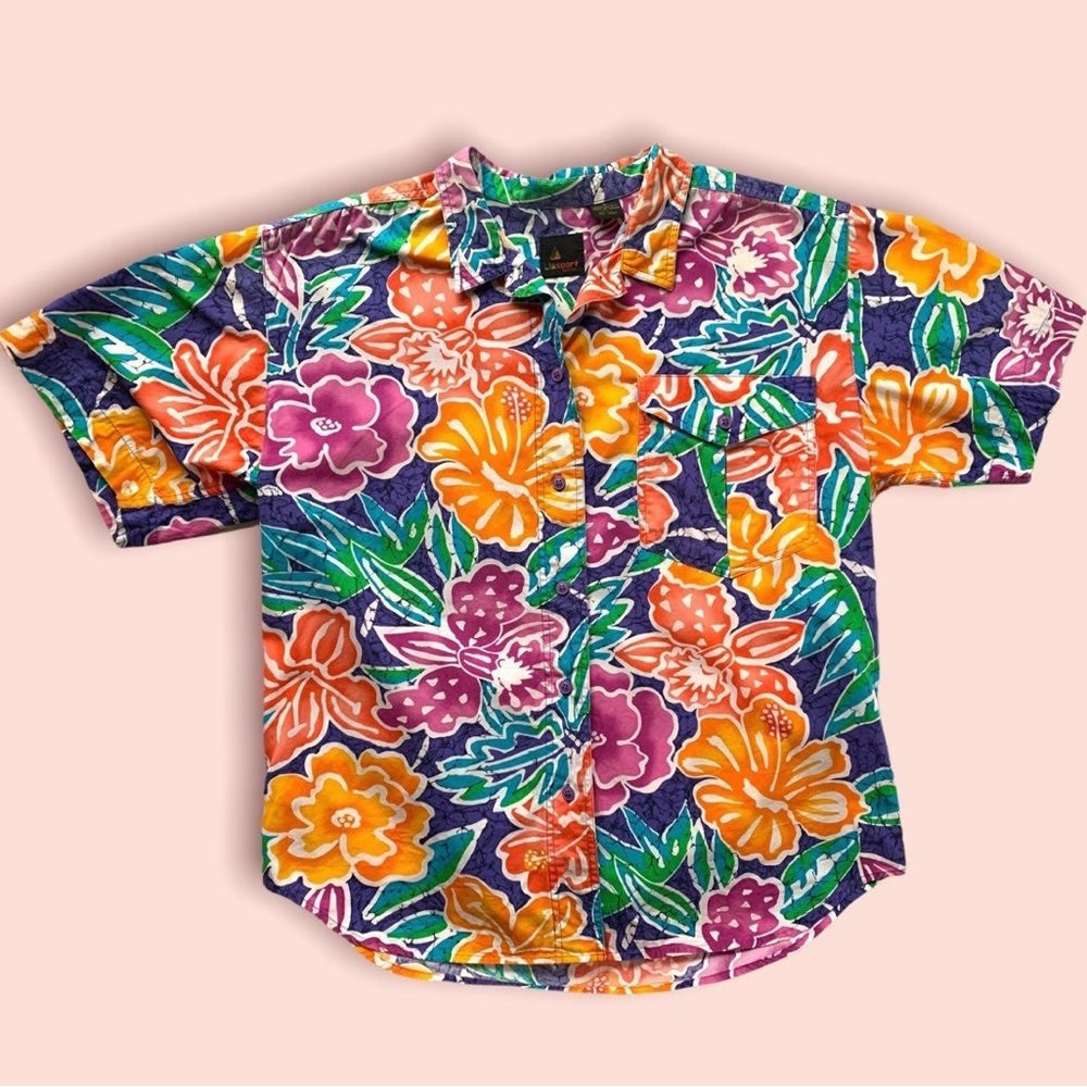 Vintage Liz Sport Petites Tropical Floral Button Down Shirt